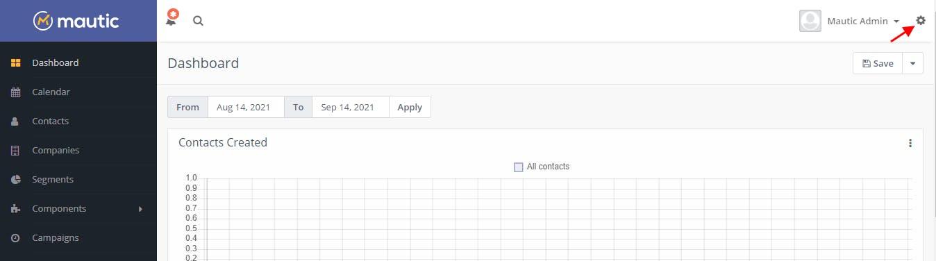 Mautic SMTP configuration dashboard