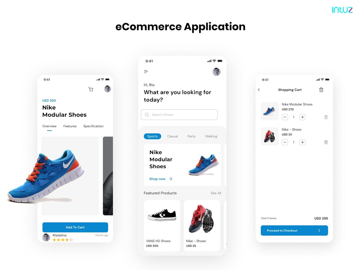 eCommerce app screen with different features