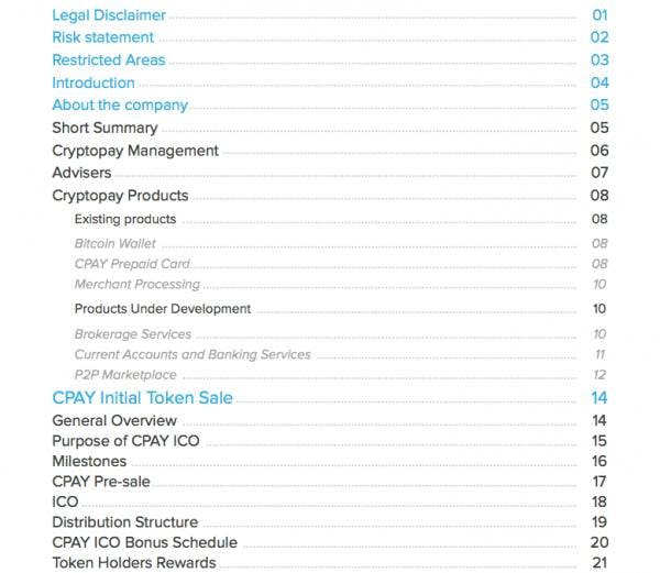 A typical White Paper: ICO- CPAY Source: MereHead