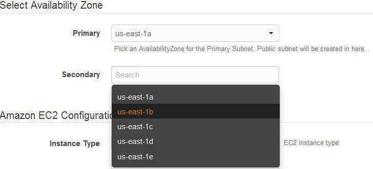 Select the Secondary Availability Zone for Salve RDS Database
