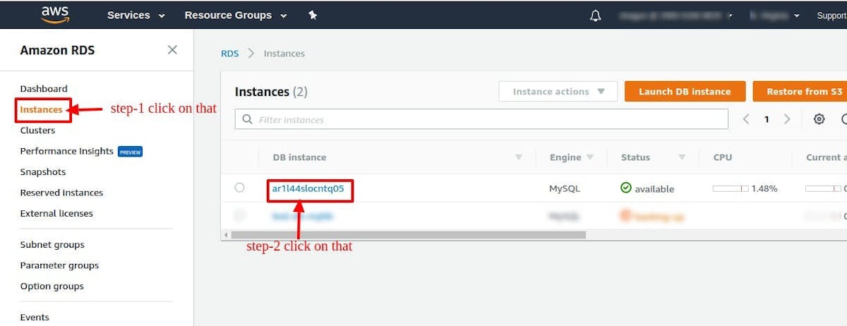 Click on Instances, and select your database instance.
