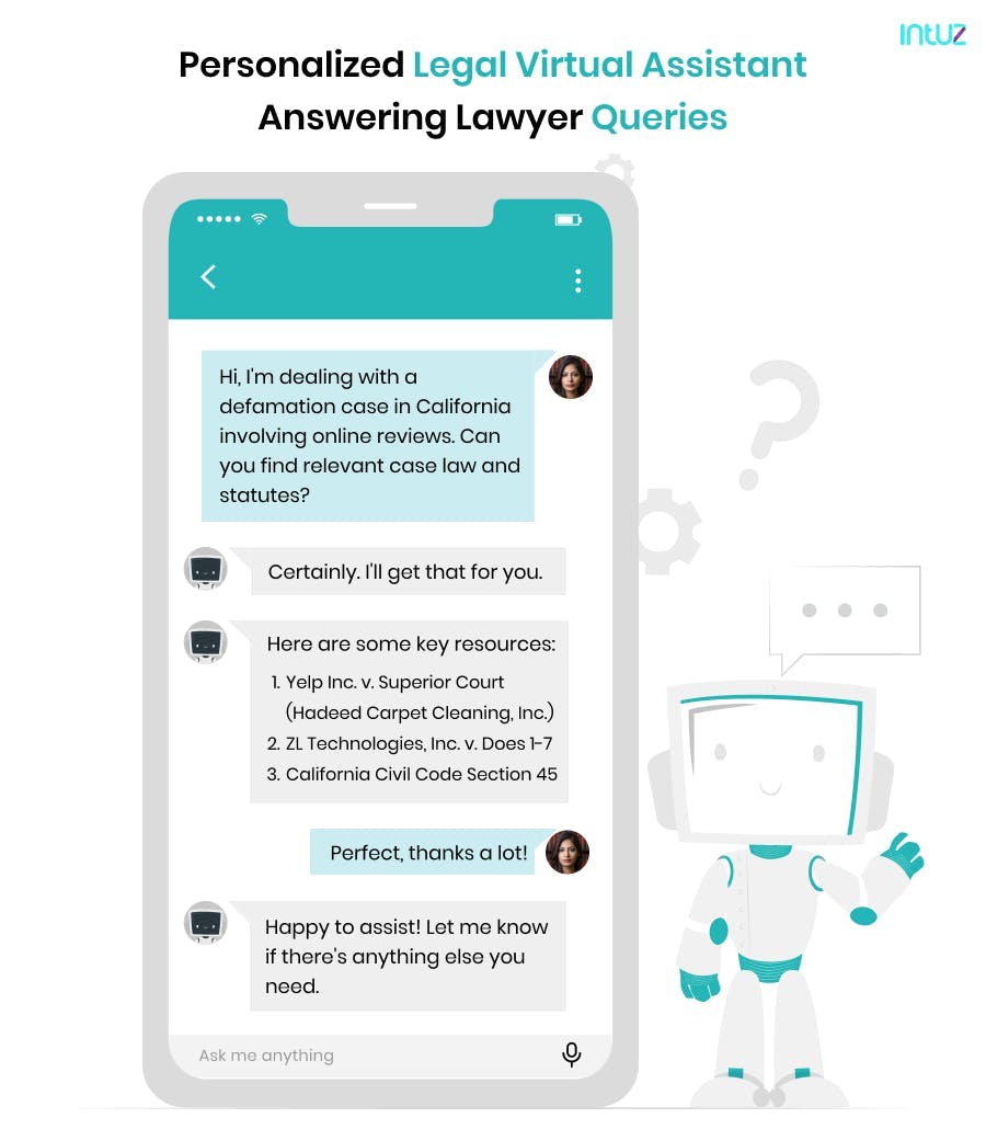 Personalized legal virtual assistant answering lawyer queries