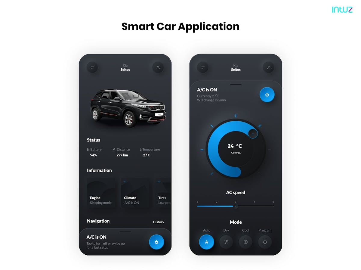 Smart car application UI Sample 