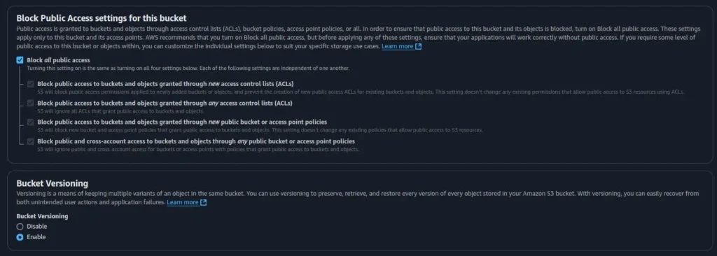 Block Public Access settings for this bucket