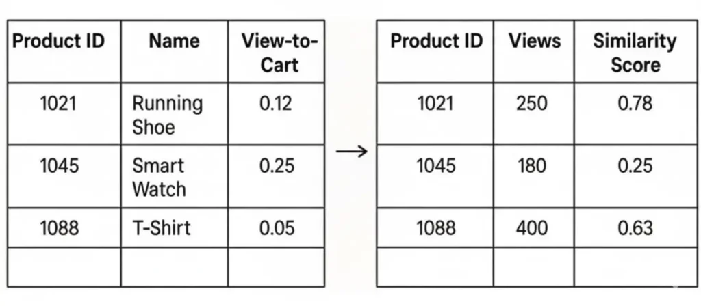 view-to-cart and similarity score table structure