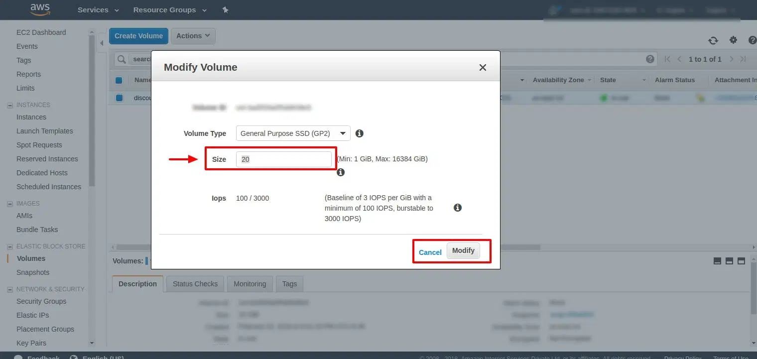 EBS Volume Modify Size