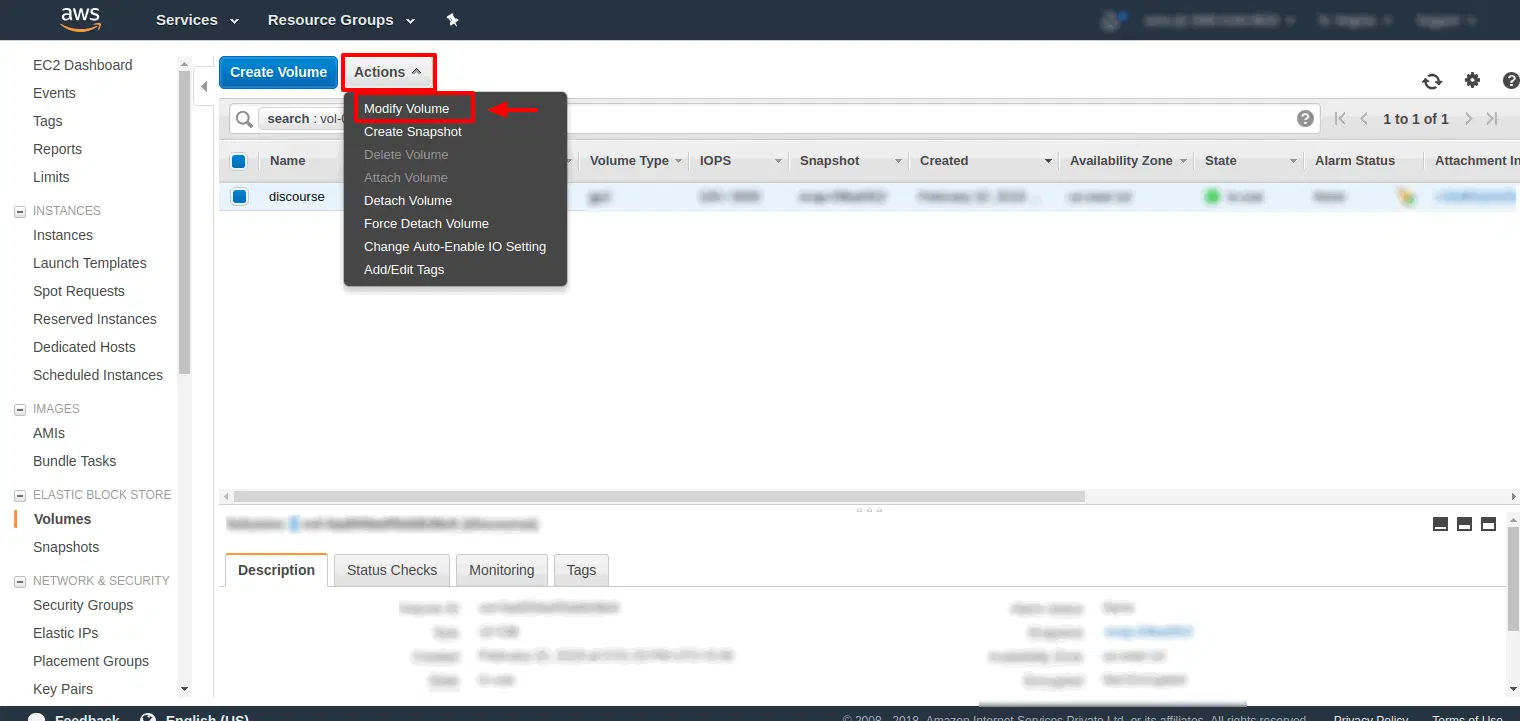 EBS Volume Modify Actions