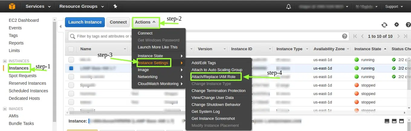 EC2 Instances Actions Dropdown Menu