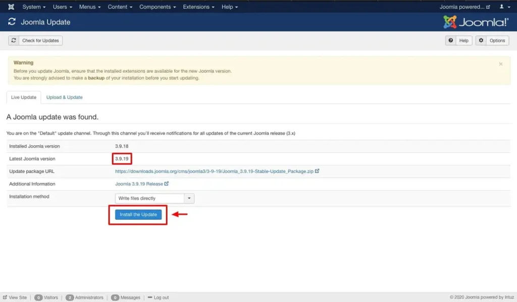 how to update joomla
