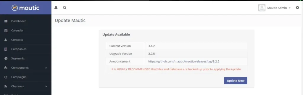 Mautic Update Page