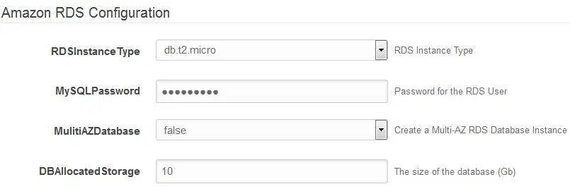 RDS Configuration Pop up