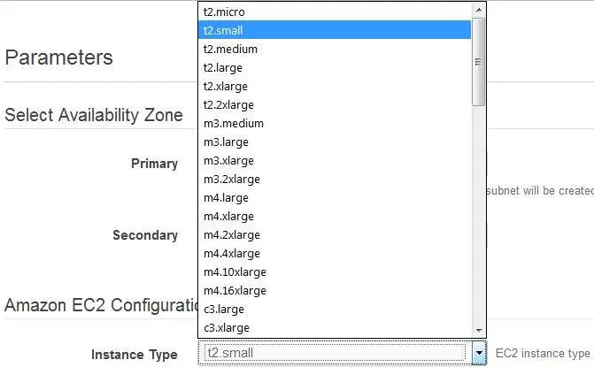 Select Instance Type Menu