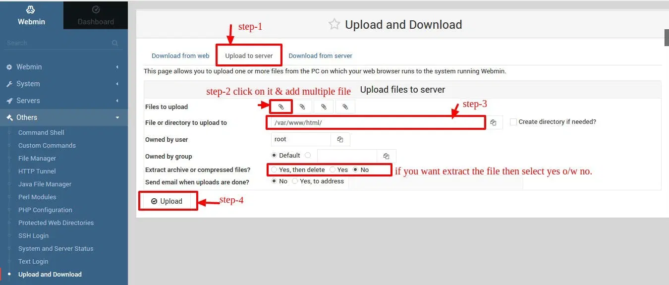 Webmin Dashboard Others Upload and Download Page