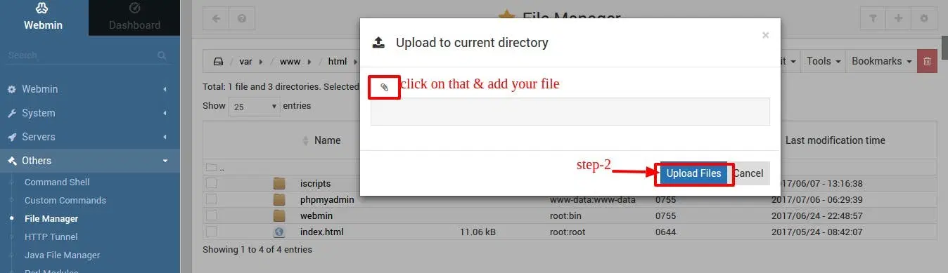 Webmin File Manager Select File To Upload