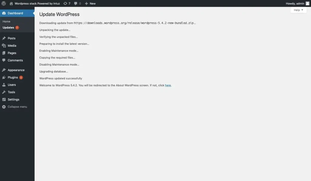 WordPress Update Status Page